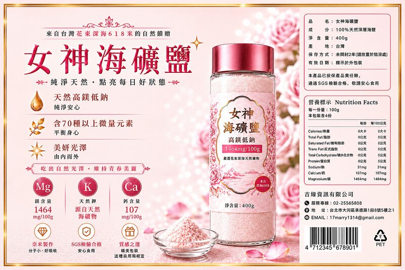 女神海礦鹽｜來自台灣花東618米深海的天然礦物珍藏